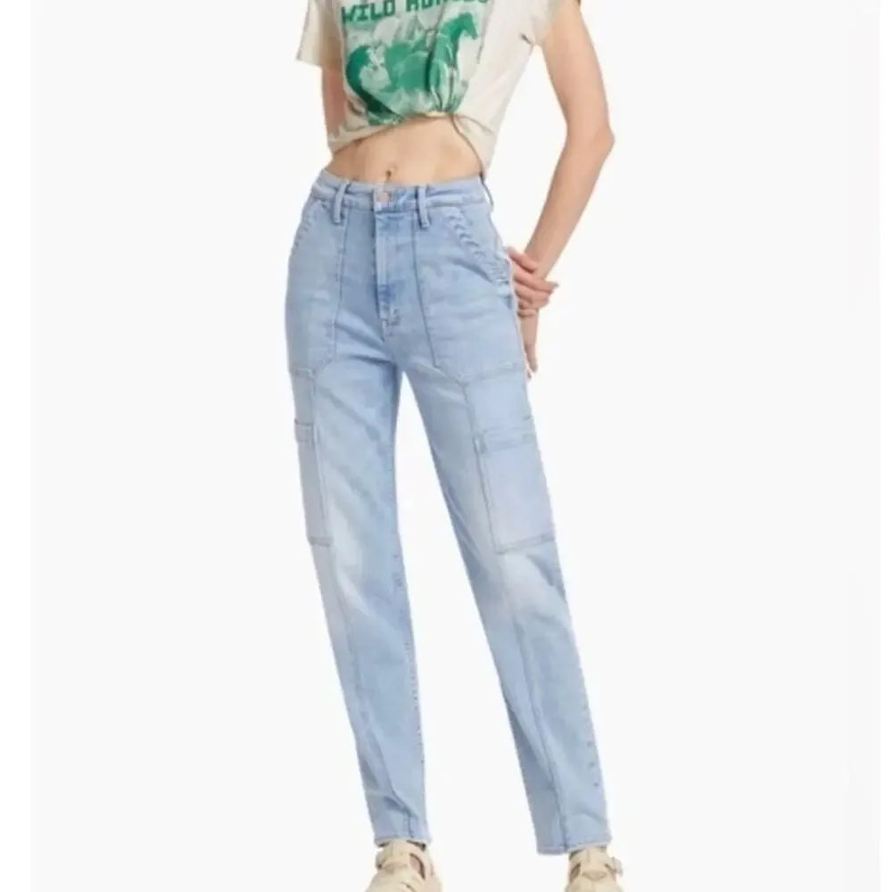 Mother Private Double Pocket Skimp Cargo Jeans Light Wash Stretch Womens Size 28